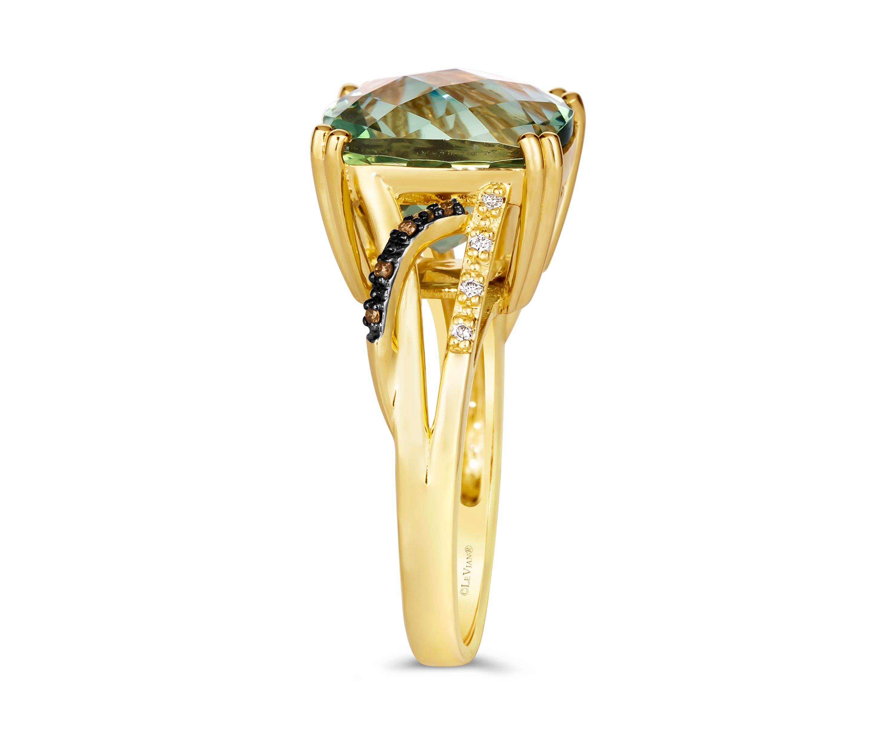  Ring featuring 6.5 ct. t.w. Mint Julep Quartz™, Chocolate Diamonds®, Nude Diamonds™ set in 14K Honey Gold™