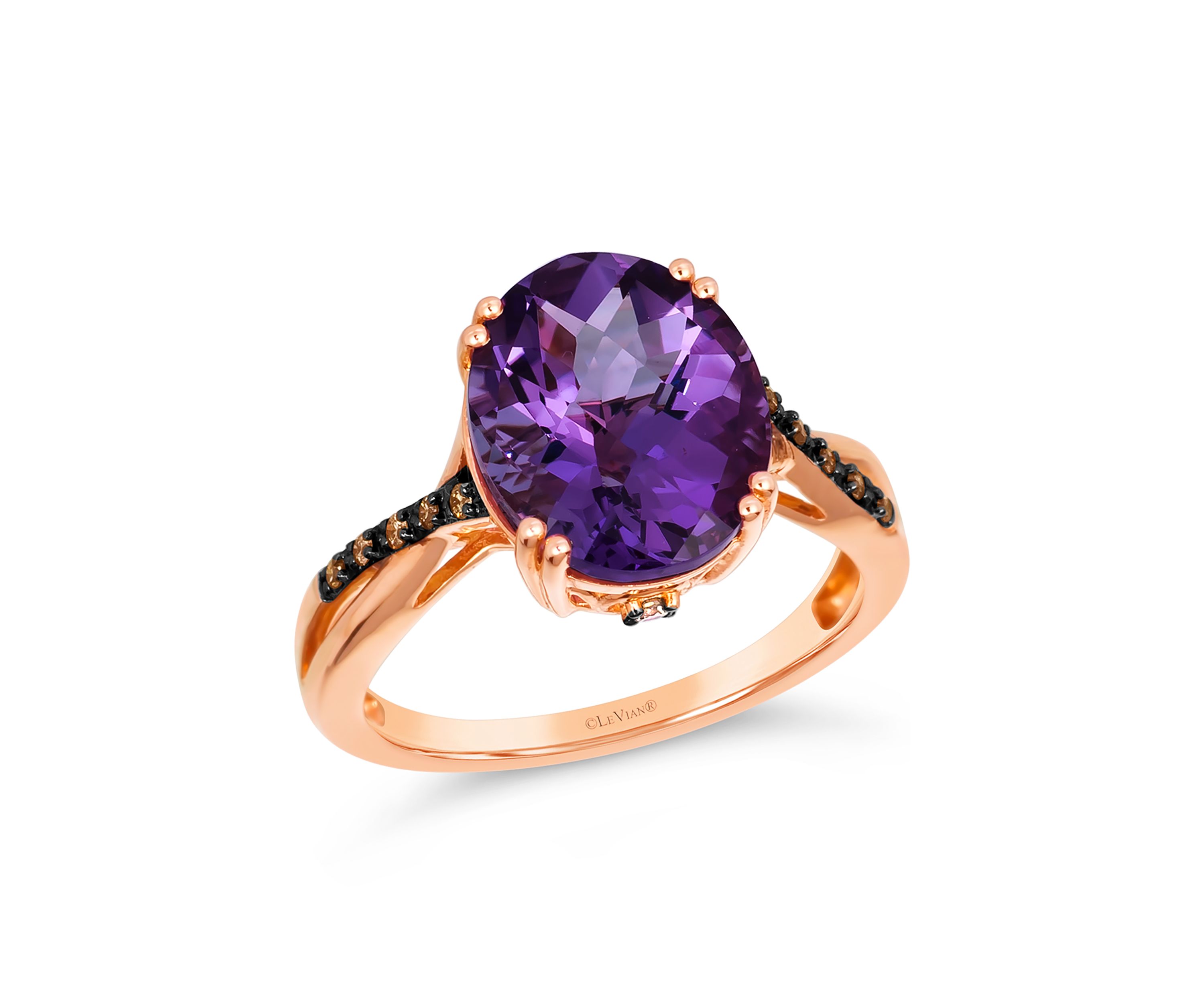 4 ct. t.w. Grape Amethyst™, Nude Diamonds™, 1/20 ct. t.w. Chocolate Diamonds® Ring in 14K Strawberry Gold®