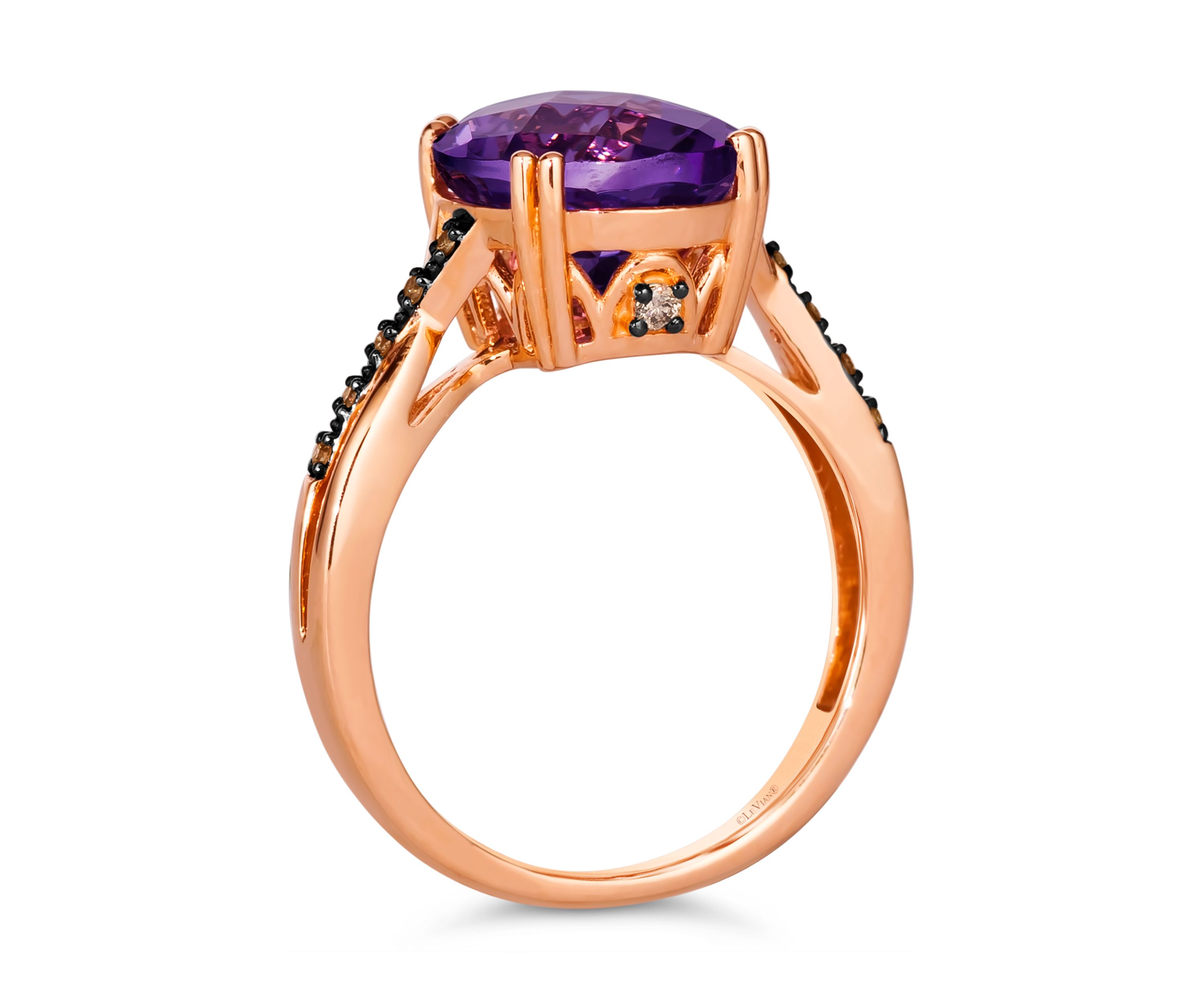 4 ct. t.w. Grape Amethyst™, Nude Diamonds™, 1/20 ct. t.w. Chocolate Diamonds® Ring in 14K Strawberry Gold®