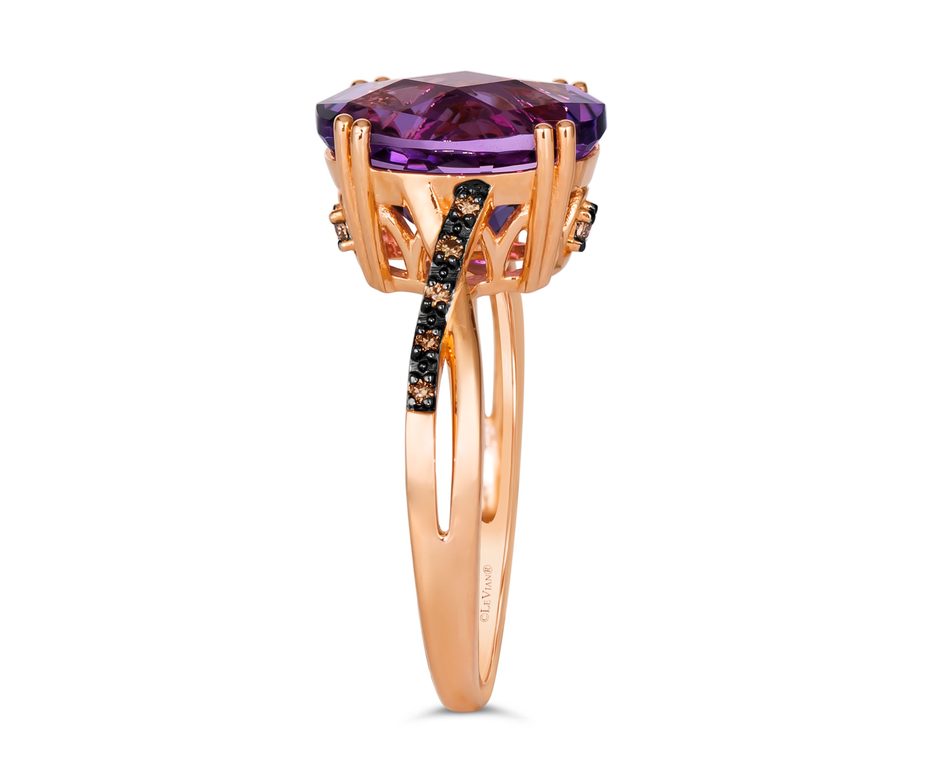 4 ct. t.w. Grape Amethyst™, Nude Diamonds™, 1/20 ct. t.w. Chocolate Diamonds® Ring in 14K Strawberry Gold®