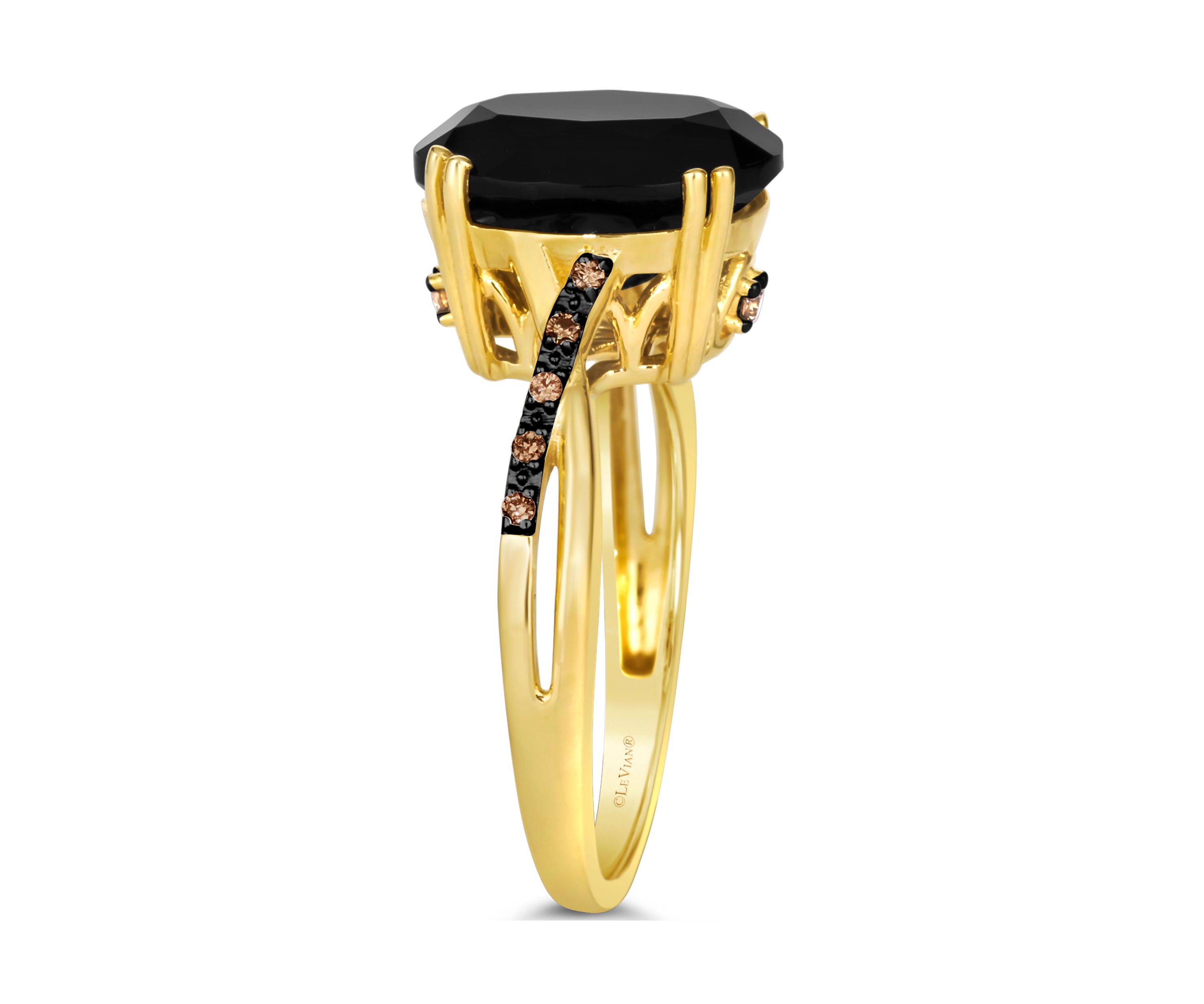 3.87 ct. t.w. Onyx, Nude Diamonds™, 1/20 ct. t.w. Chocolate Diamonds® Ring in 14K Honey Gold™