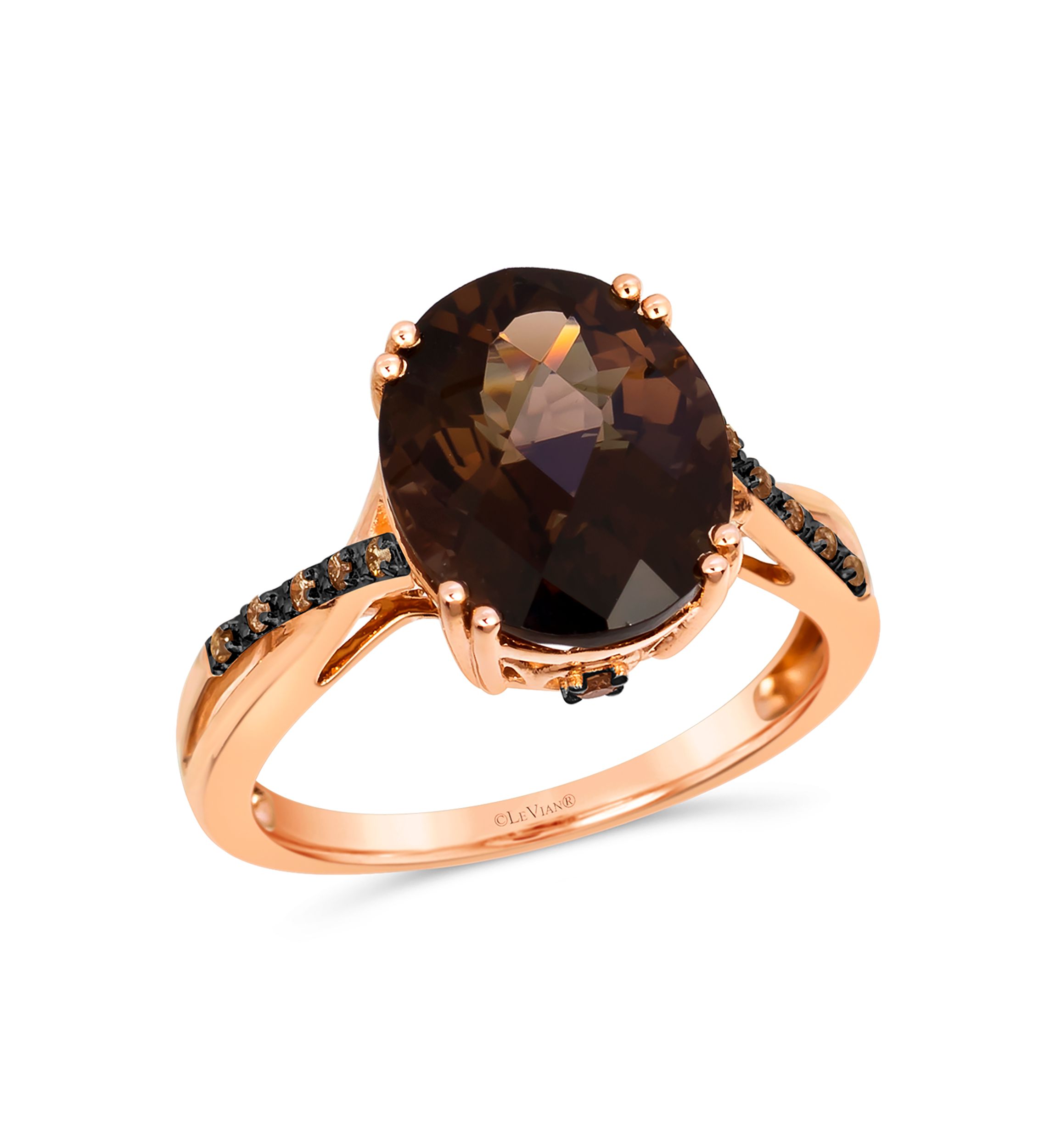 4.25 ct. t.w. Chocolate Quartz®, Nude Diamonds™, 1/20 ct. t.w. Chocolate Diamonds® Ring in 14K Strawberry Gold®