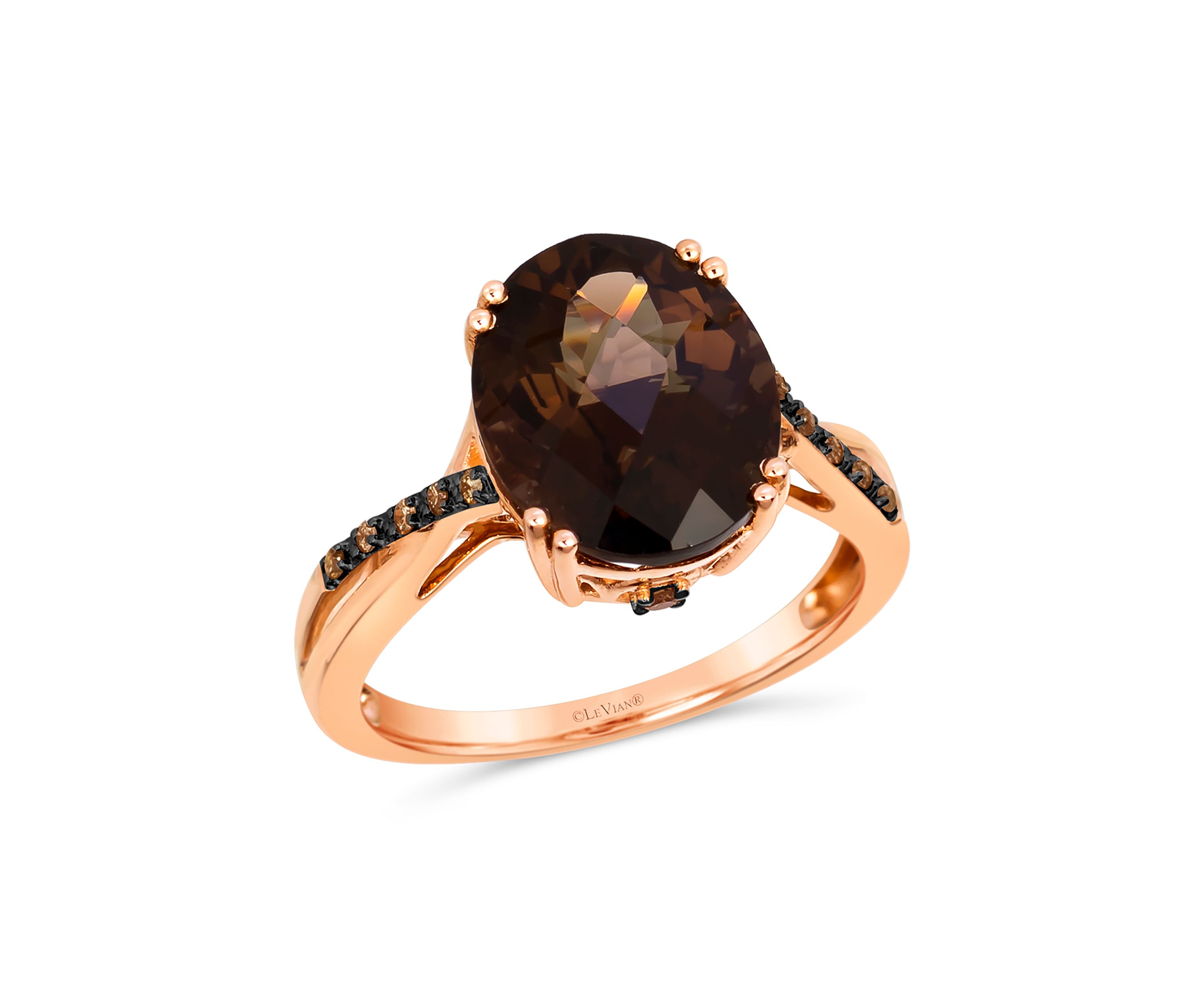4.25 ct. t.w. Chocolate Quartz®, Nude Diamonds™, 1/20 ct. t.w. Chocolate Diamonds® Ring in 14K Strawberry Gold®