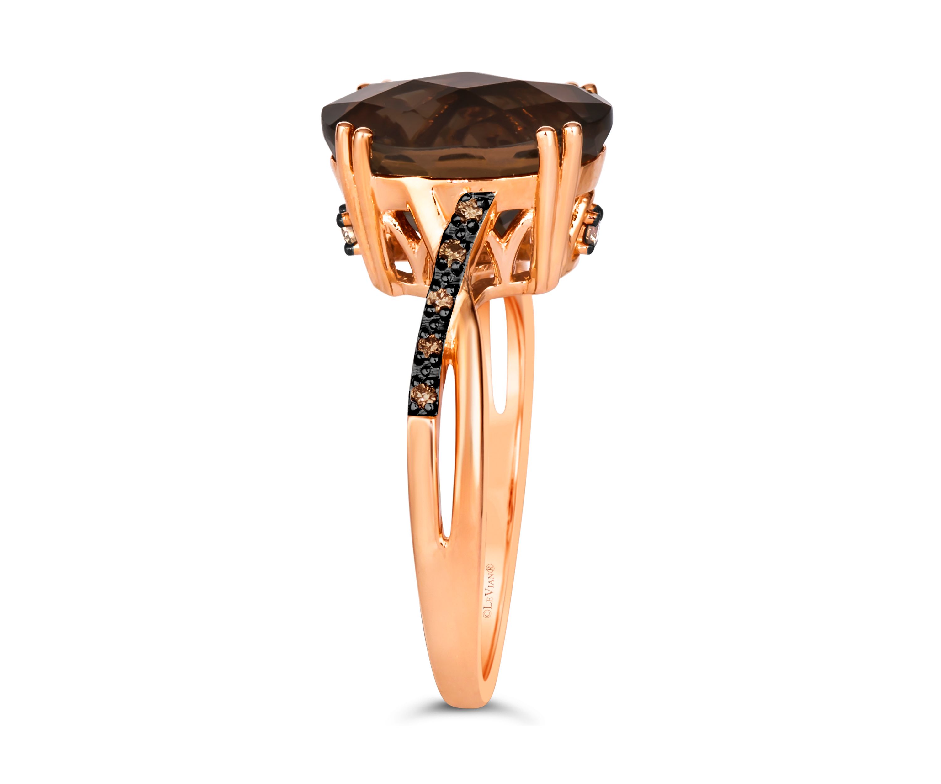 4.25 ct. t.w. Chocolate Quartz®, Nude Diamonds™, 1/20 ct. t.w. Chocolate Diamonds® Ring in 14K Strawberry Gold®