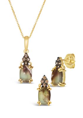 Le Vian 1/5 ct. t.w. Diamond and 3.75 ct. t.w. Aquaprase Pendant Necklace and Earrings Set in 14K Honey Gold