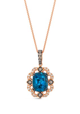 Pendant featuring 3.25 ct. t.w. Deep Sea Blue Topaz™, 1/5 ct. t.w. Chocolate Diamonds®, 1/5 ct. t.w. Nude Diamonds™ set in 14K Strawberry Gold®
