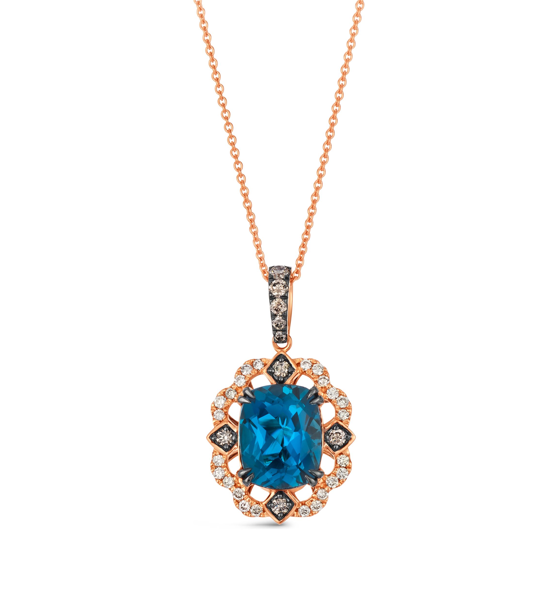 Pendant featuring 3.25 ct. t.w. Deep Sea Blue Topaz™, 1/5 ct. t.w. Chocolate Diamonds®, 1/5 ct. t.w. Nude Diamonds™ set in 14K Strawberry Gold®