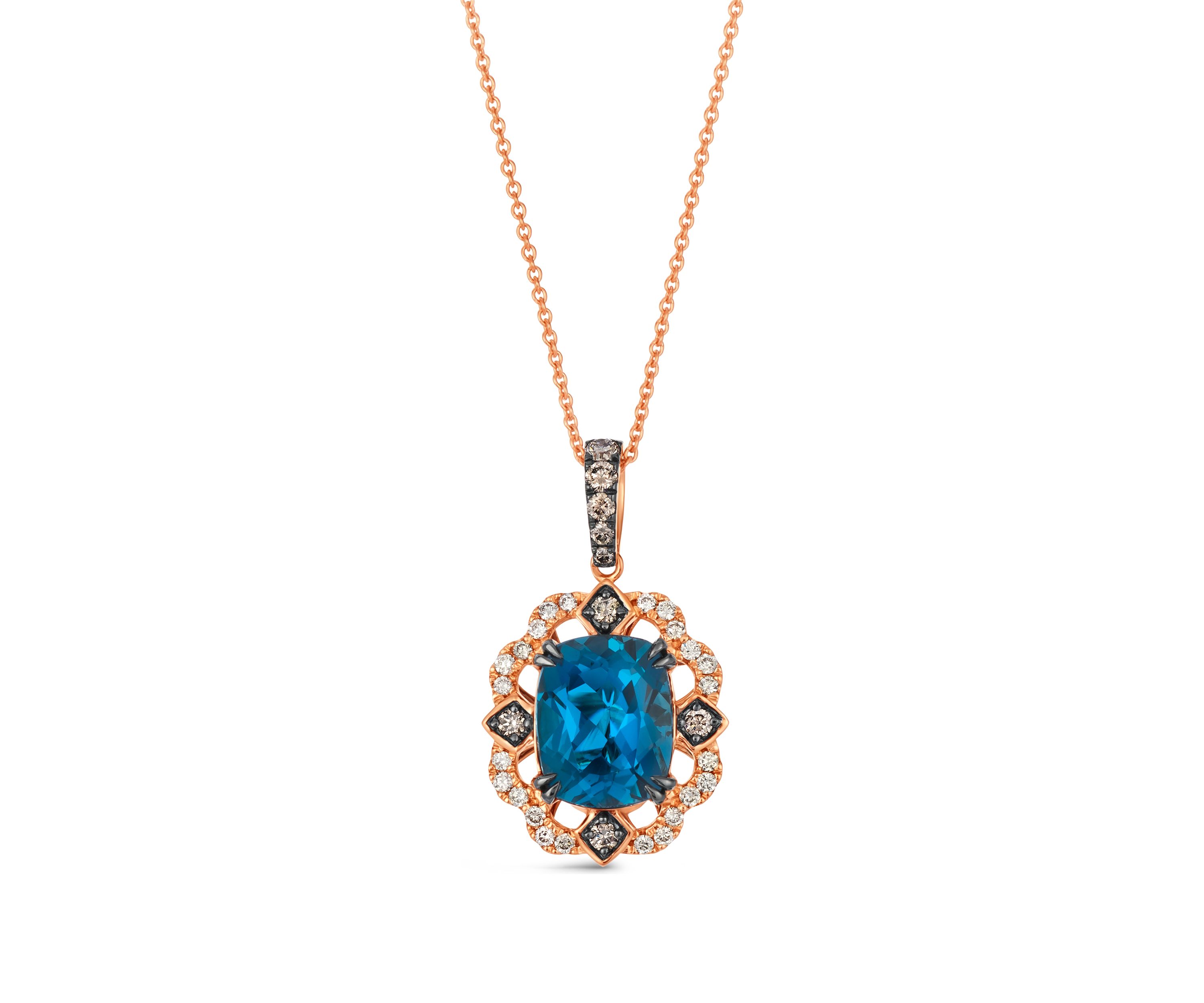 Pendant featuring 3.25 ct. t.w. Deep Sea Blue Topaz™, 1/5 ct. t.w. Chocolate Diamonds®, 1/5 ct. t.w. Nude Diamonds™ set in 14K Strawberry Gold®