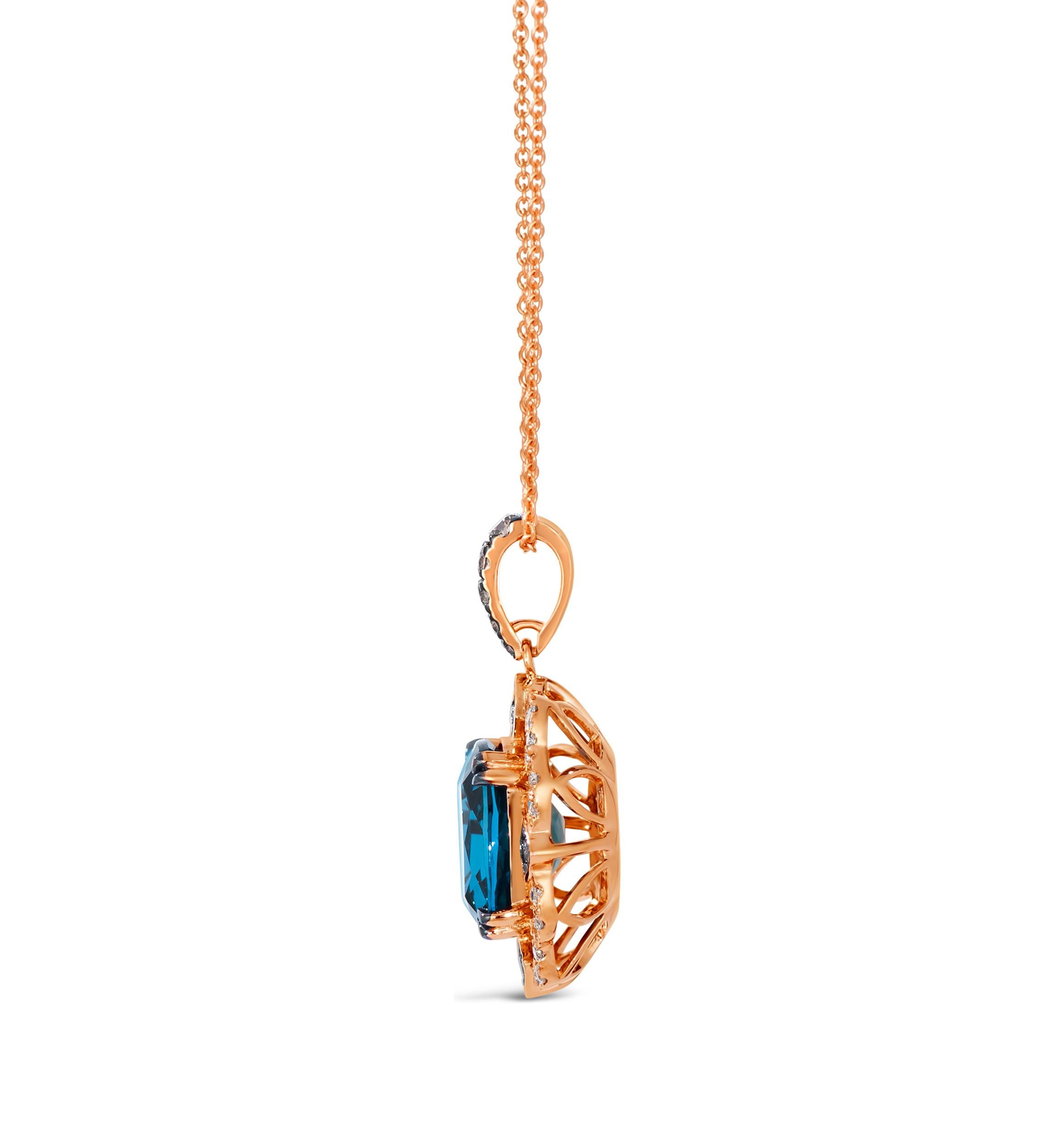 Pendant featuring 3.25 ct. t.w. Deep Sea Blue Topaz™, 1/5 ct. t.w. Chocolate Diamonds®, 1/5 ct. t.w. Nude Diamonds™ set in 14K Strawberry Gold®