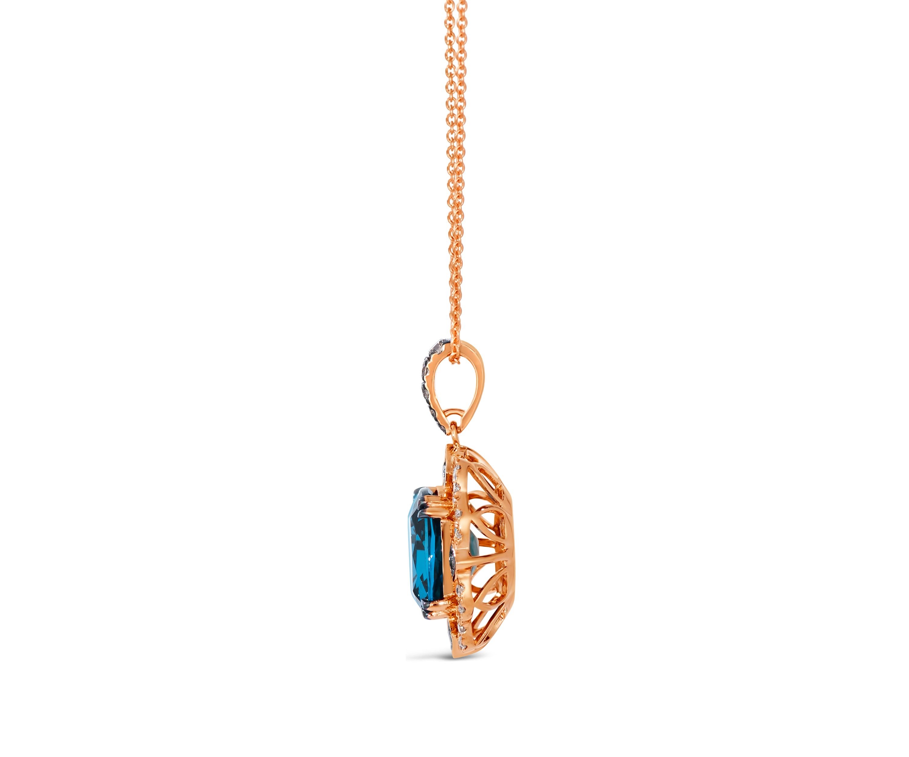 Pendant featuring 3.25 ct. t.w. Deep Sea Blue Topaz™, 1/5 ct. t.w. Chocolate Diamonds®, 1/5 ct. t.w. Nude Diamonds™ set in 14K Strawberry Gold®