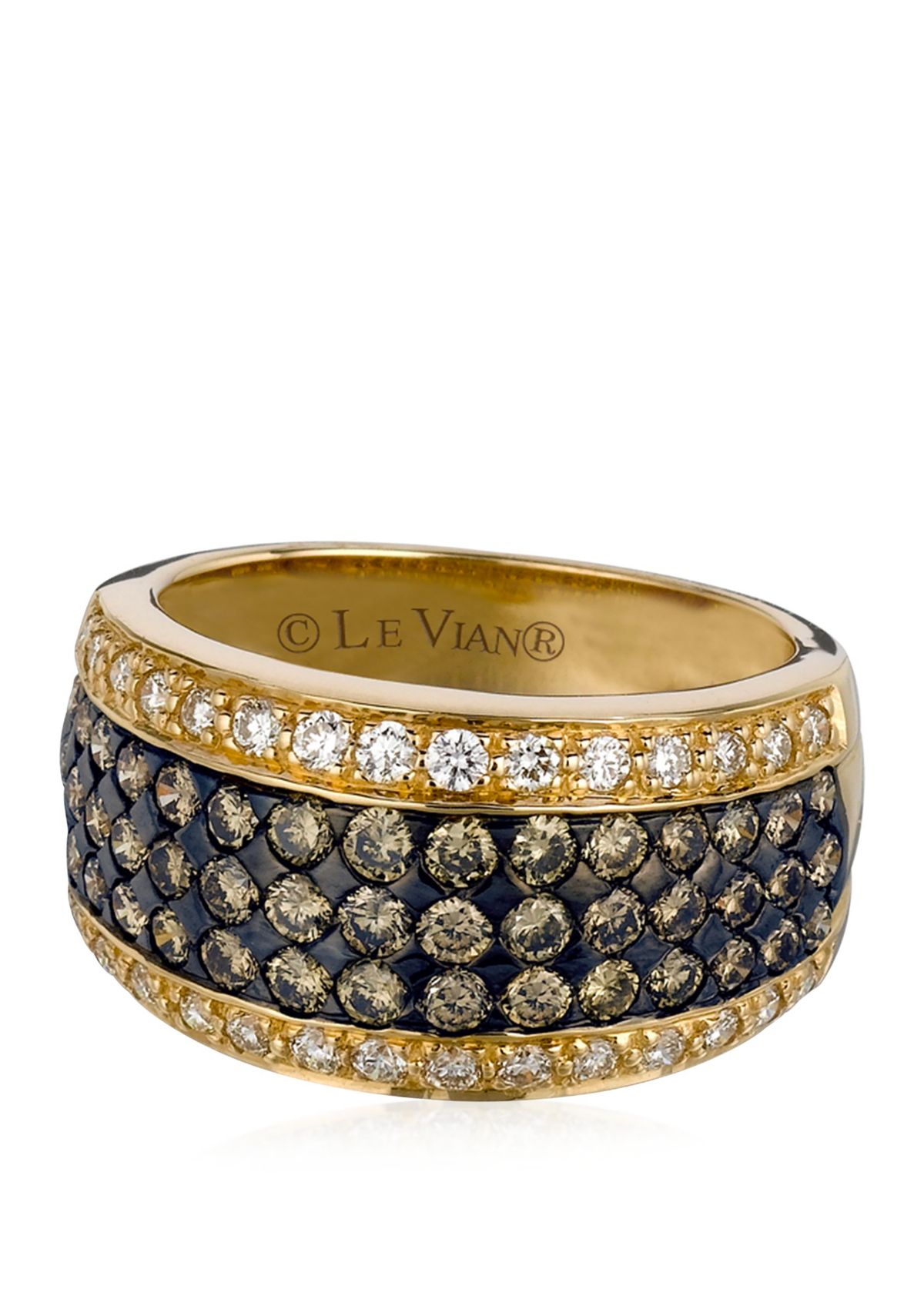  1.58 ct. t.w. Chocolate Diamond and 1.2 ct. t.w. Vanilla Diamond 3 Row Band in 14K Yellow Gold