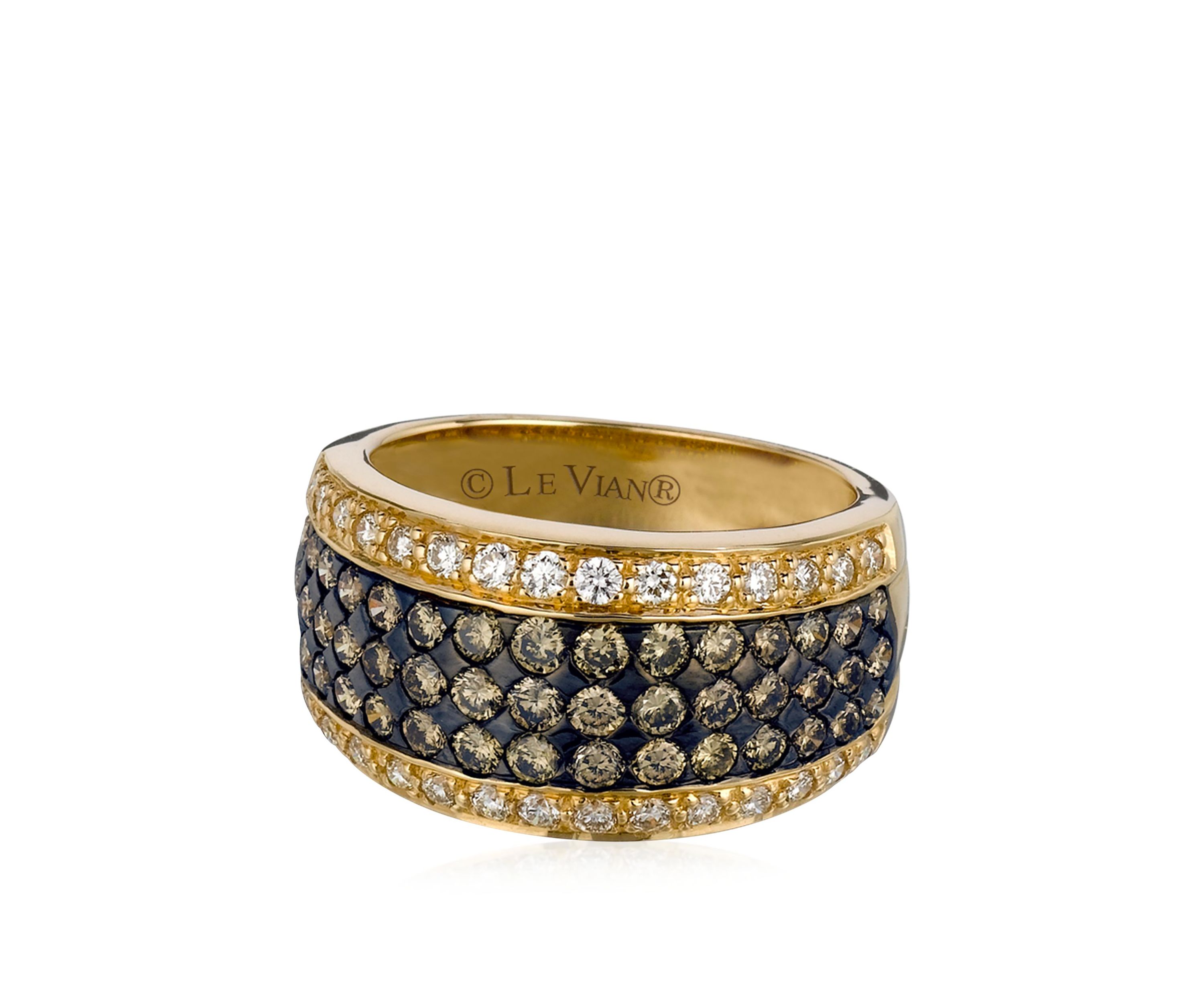  1.58 ct. t.w. Chocolate Diamond and 1.2 ct. t.w. Vanilla Diamond 3 Row Band in 14K Yellow Gold