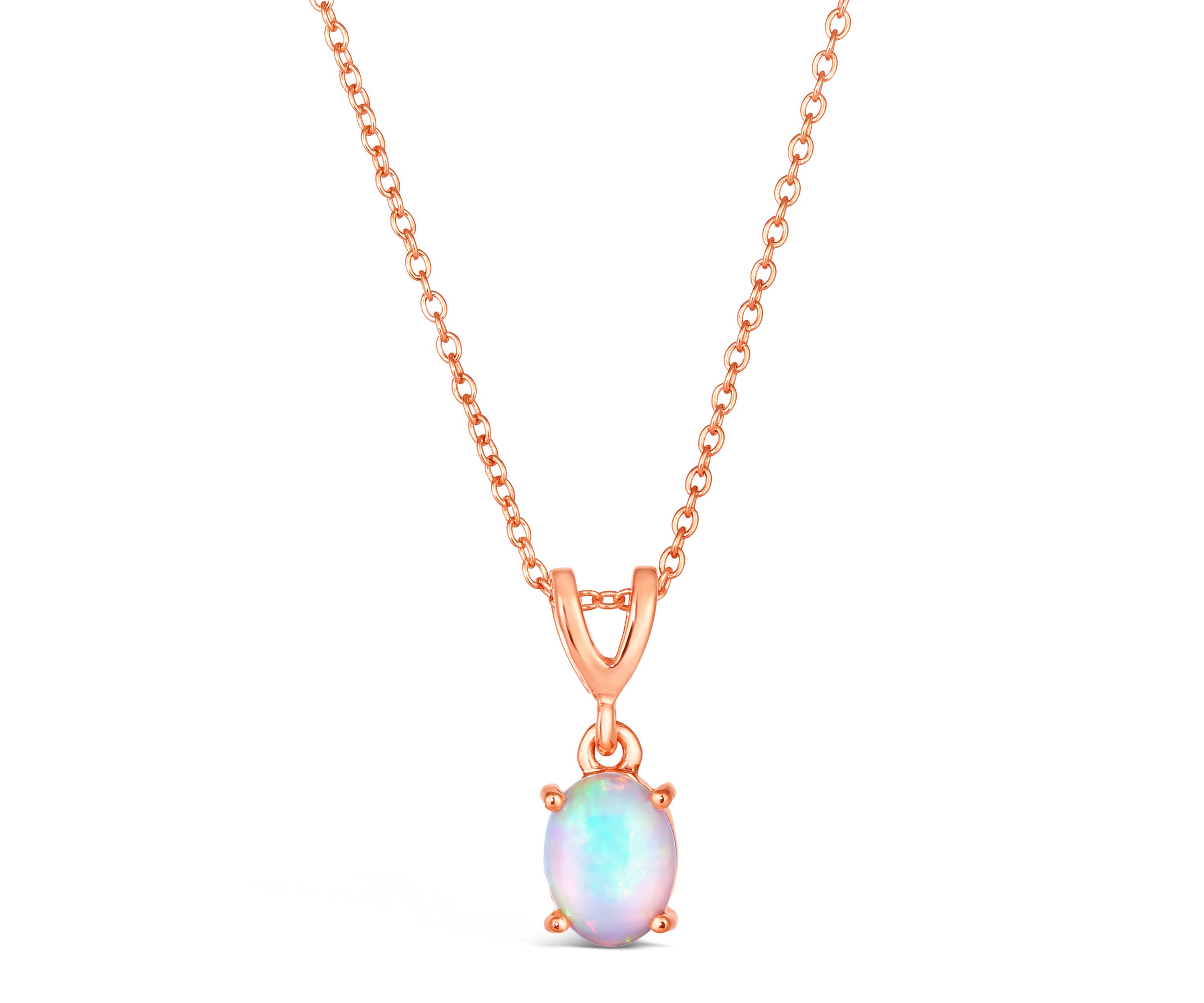 Opal Oval Pendant Necklace in Gold Over Silver