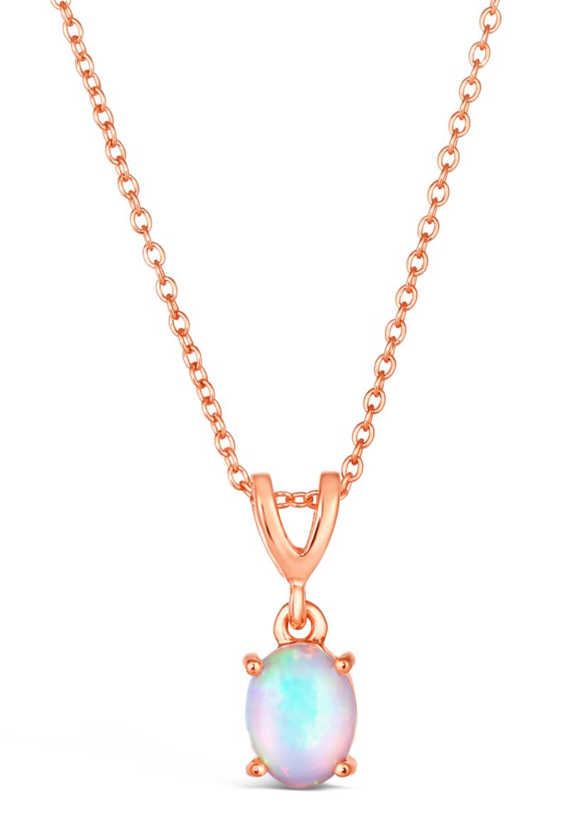 Opal Oval Pendant Necklace in Gold Over Silver