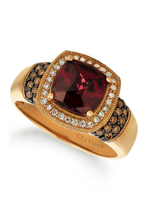 Ring with 2.38 ct. t.w. Raspberry Rhodolite®, 1/4 ct. t.w. Chocolate Diamonds®, 1/8 ct. t.w. Vanilla Diamonds® in 14K Strawberry Gold®