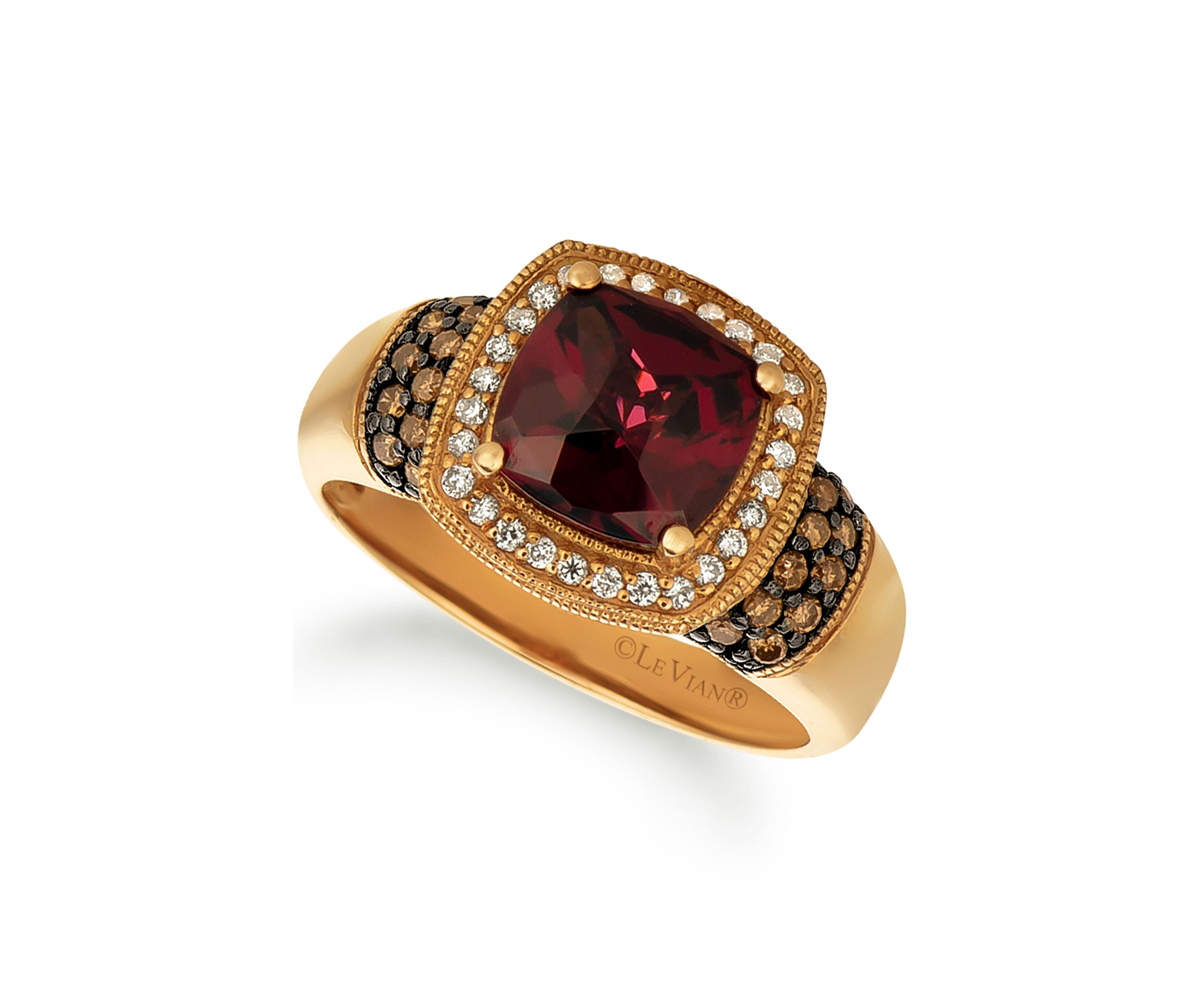 Ring with 2.38 ct. t.w. Raspberry Rhodolite®, 1/4 ct. t.w. Chocolate Diamonds®, 1/8 ct. t.w. Vanilla Diamonds® in 14K Strawberry Gold®