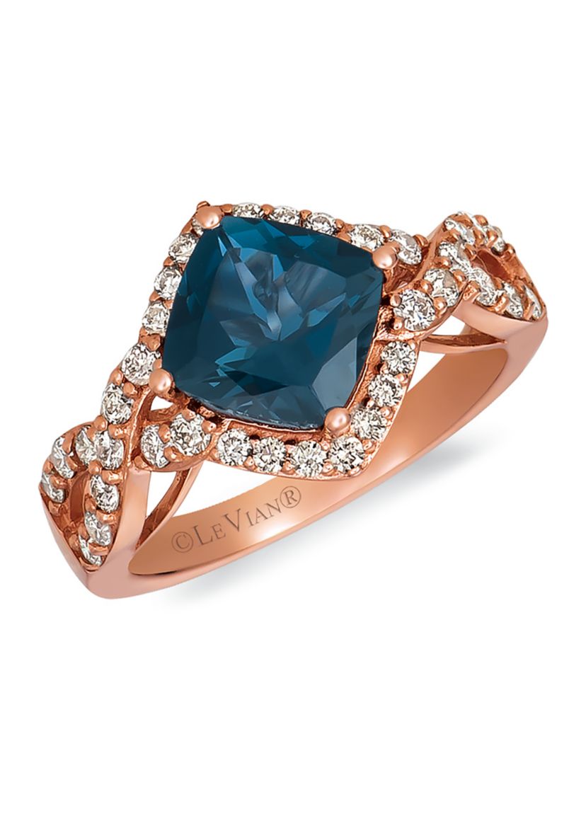 2.2 ct. t.w. Deep Sea Blue Topaz™, 1/2 ct. tw. Nude Diamonds™ Ring in 14K Strawberry Gold®