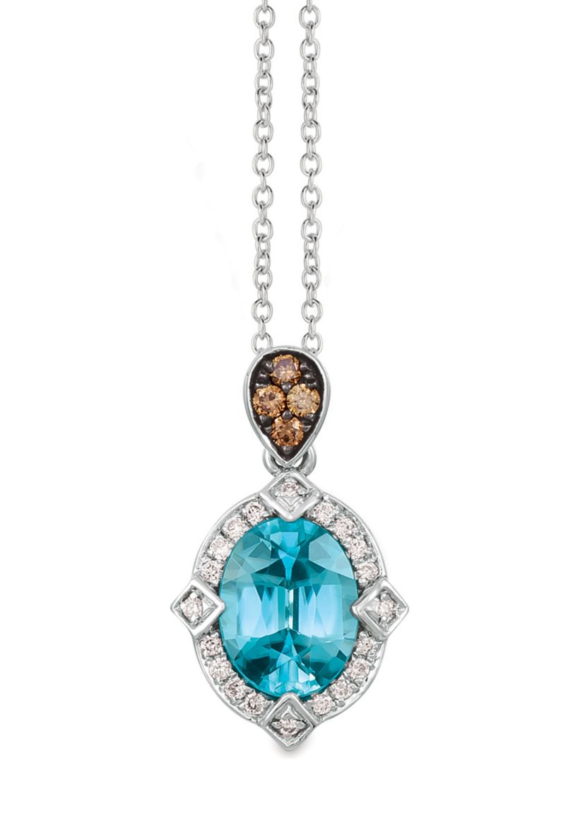 1/5 ct. t.w. Diamond and 1.88 ct. t.w. Blue Zircon Pendant Necklace in 14K White Gold 