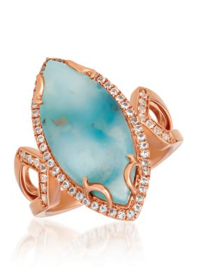 Ring with 5.38 ct. t.w. Aquaprase Turquoise, 1/3 ct. t.w. Vanilla Topaz™ in 14K Strawberry Gold®