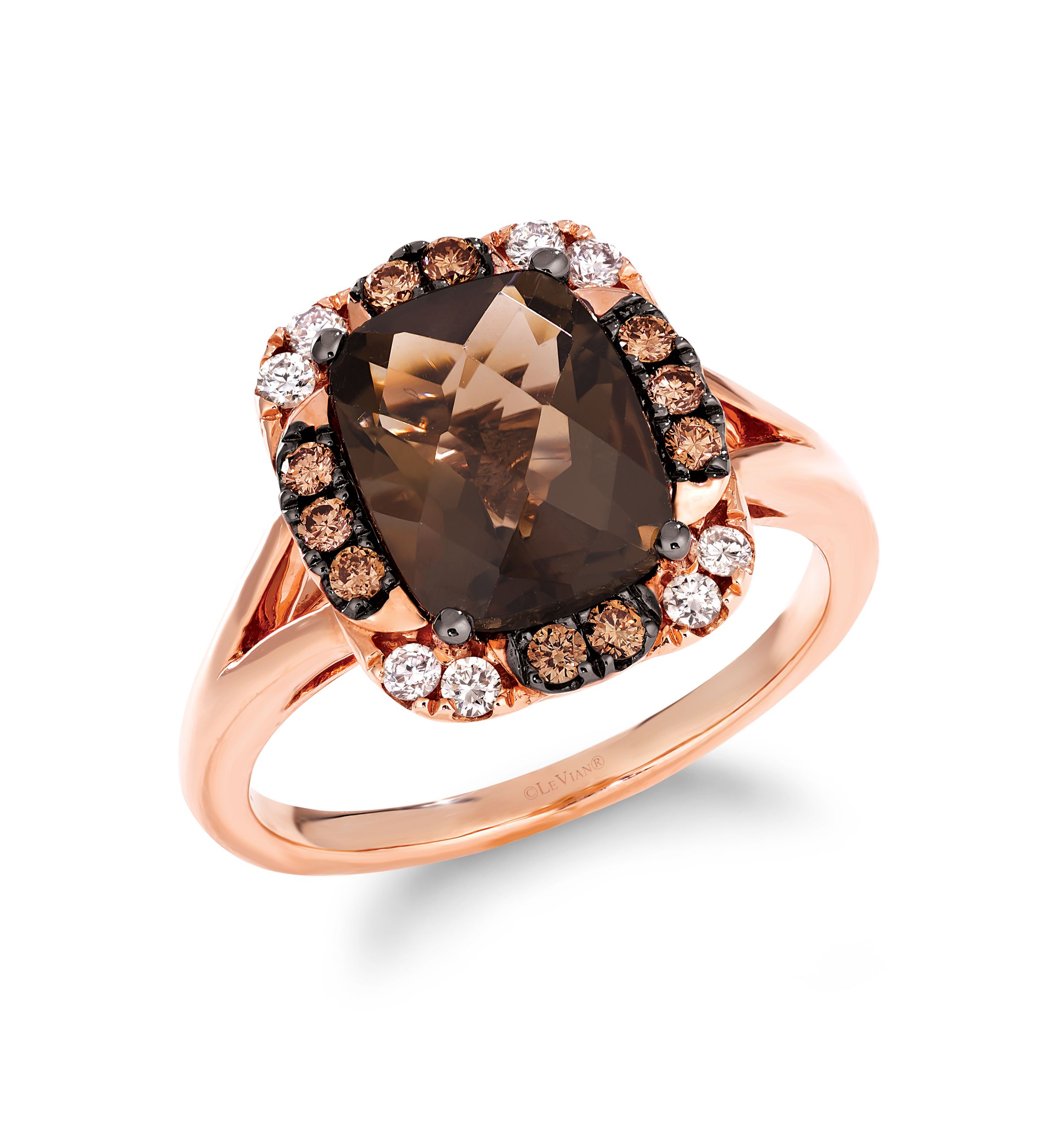 Ring with 2.63 ct. t.w. Chocolate Quartz®, 1/5 ct. t.w. Chocolate Diamonds®, 1/8 ct. t.w. Nude Diamonds™ in 14K Strawberry Gold®