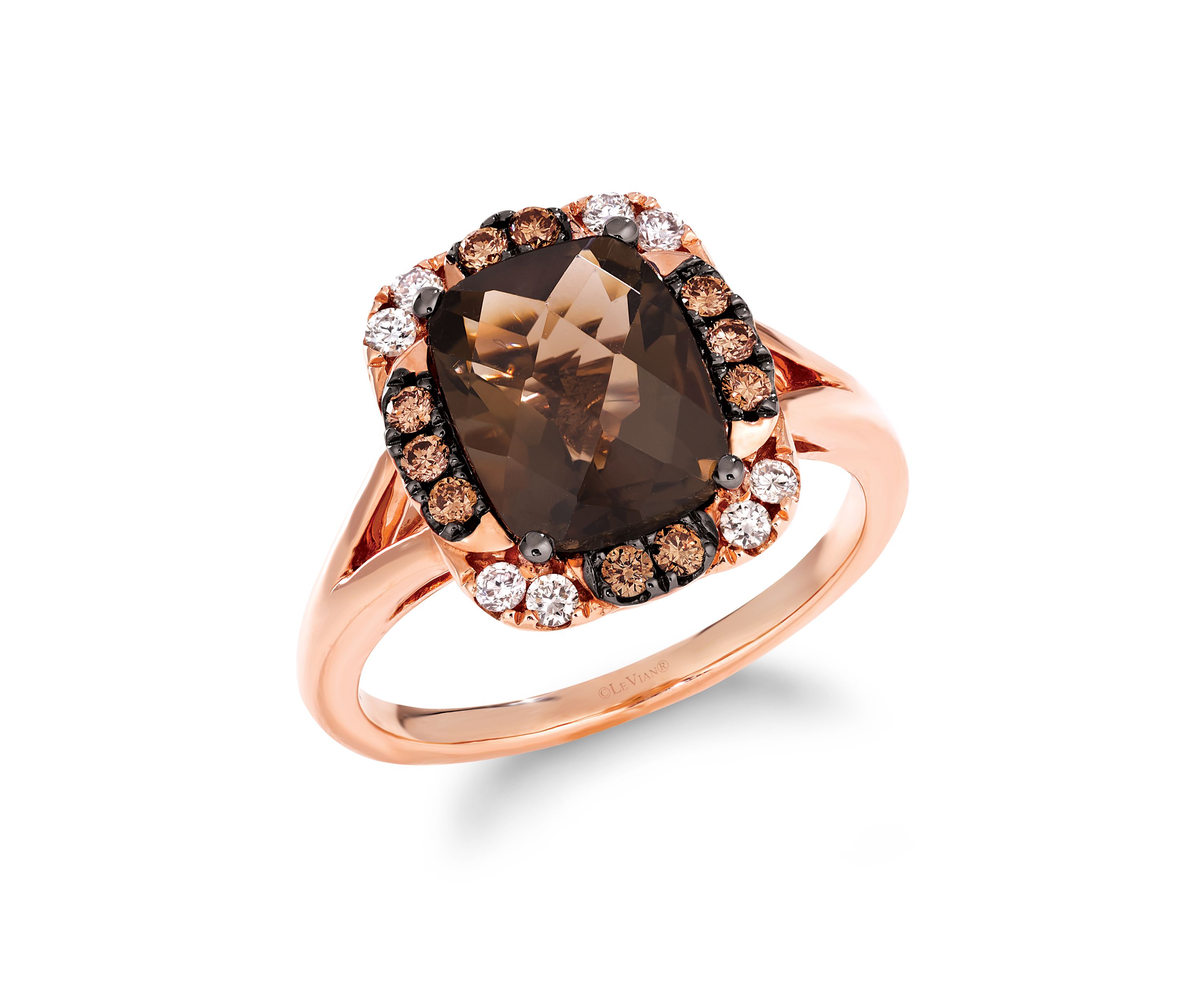 Ring with 2.63 ct. t.w. Chocolate Quartz®, 1/5 ct. t.w. Chocolate Diamonds®, 1/8 ct. t.w. Nude Diamonds™ in 14K Strawberry Gold®