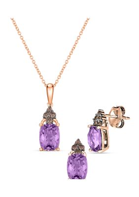 Le Vian 1/5 ct. t.w. Vanilla Diamond® and 2.75 ct. t.w. Amethyst Earrings and Pendant Necklace Set in 14K Strawberry Gold