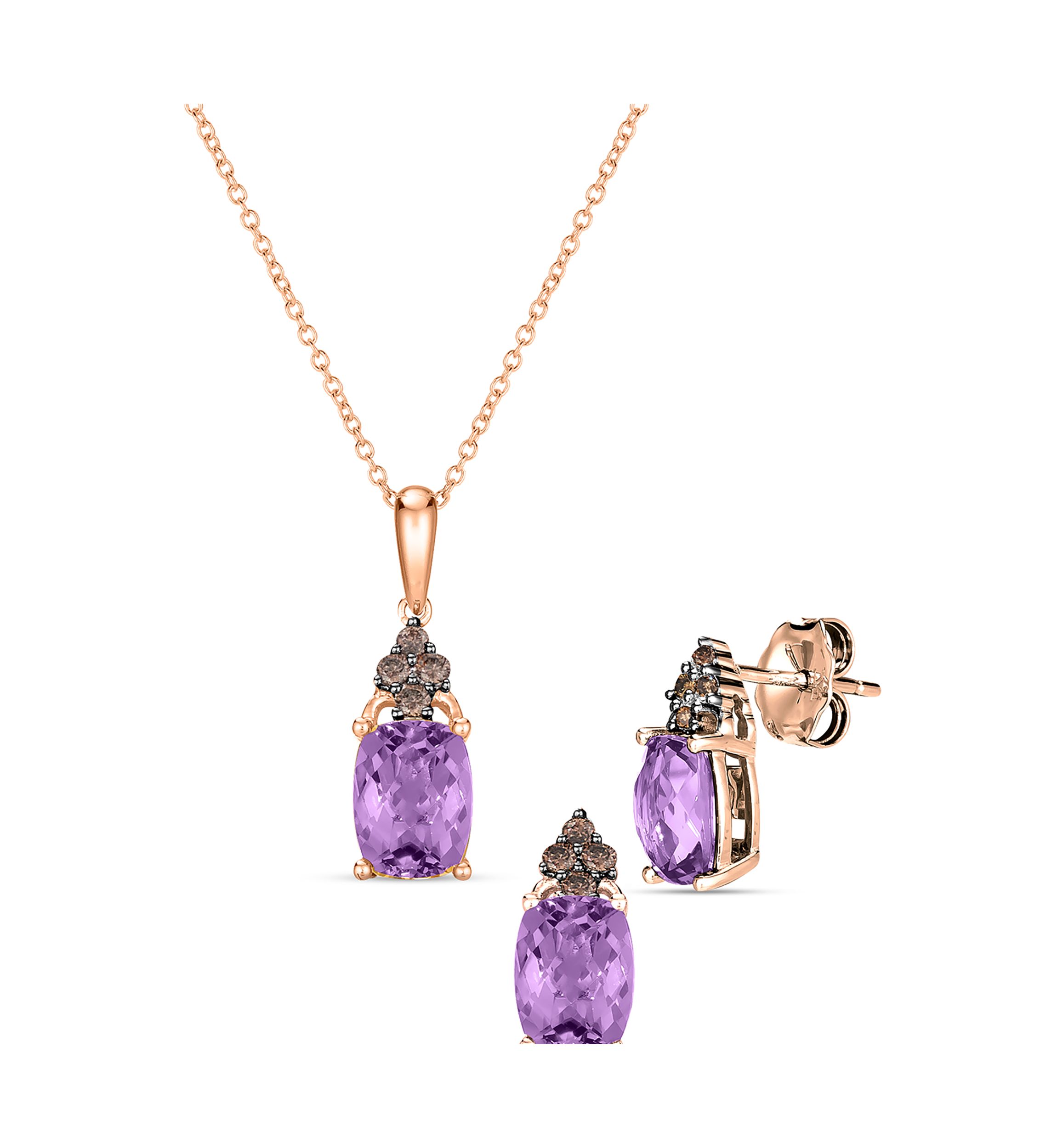 1/5 ct. t.w. Vanilla Diamond® and 2.75 ct. t.w. Amethyst Earrings and Pendant Necklace Set in 14K Strawberry Gold®