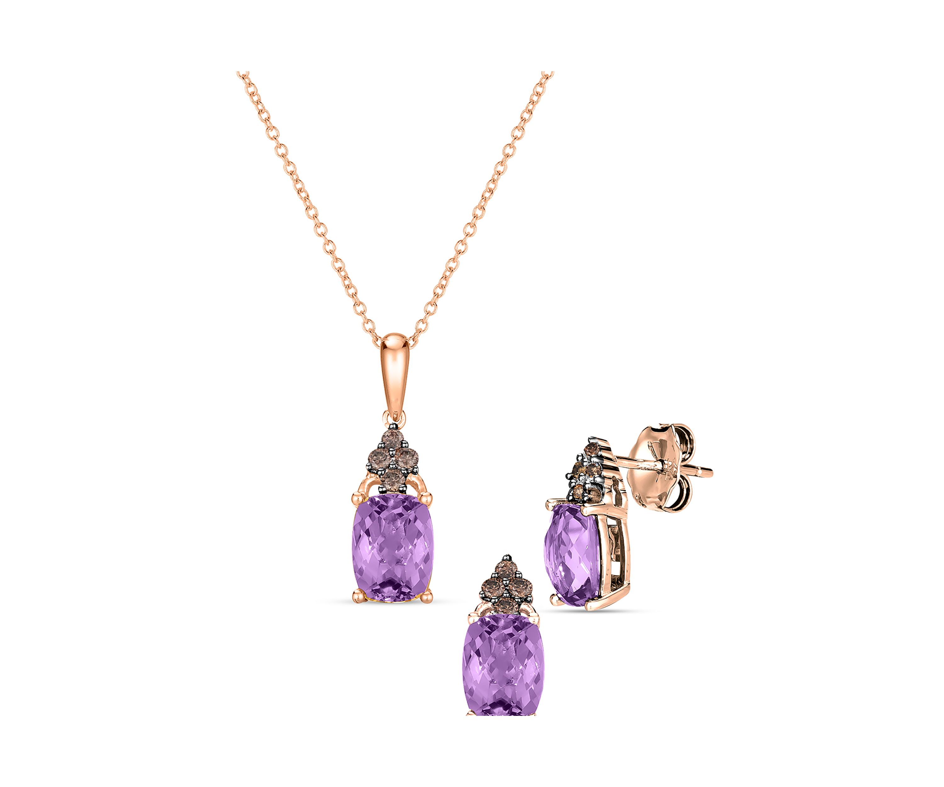 1/5 ct. t.w. Vanilla Diamond® and 2.75 ct. t.w. Amethyst Earrings and Pendant Necklace Set in 14K Strawberry Gold®