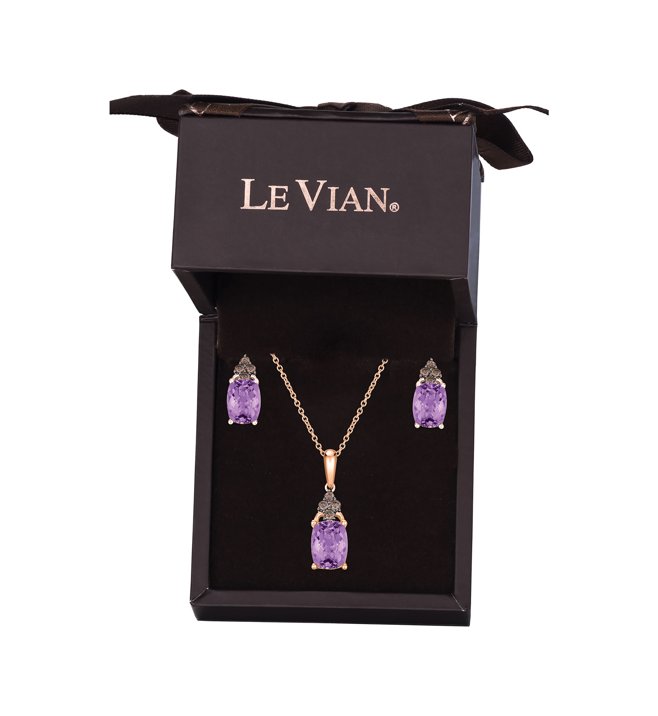 1/5 ct. t.w. Vanilla Diamond® and 2.75 ct. t.w. Amethyst Earrings and Pendant Necklace Set in 14K Strawberry Gold®
