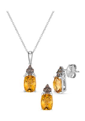 Le Vian 1/5 Ct. T.w. Vanilla DiamondÂ® And 2.75 Ct. T.w. Citrine Pendant Necklace And Earrings In 14K Vanilla Gold