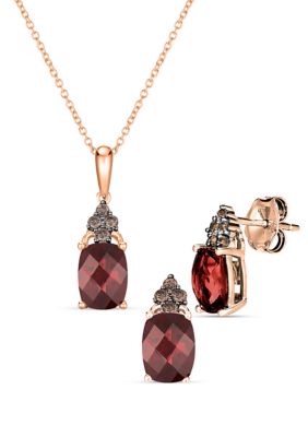 Le Vian 1/10 ct. t.w. Diamond and 3.85 ct. t.w. Rhodolite Pendant Necklace and Earrings Set in 14K Honey Gold