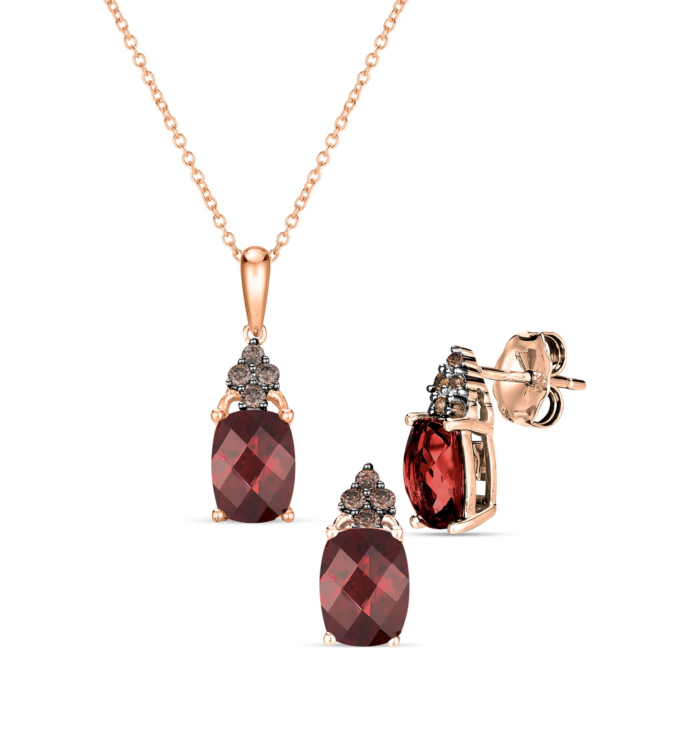 1/10 ct. t.w. Diamond and 3.85 ct. t.w. Rhodolite Pendant Necklace and Earrings Set in 14K Honey Gold™