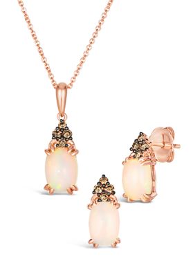 Le Vian 1/5 ct. t.w. Vanilla Diamond® and 1.75 ct. t.w. Opal Earrings and Pendant Necklace Set in 14K Strawberry Gold