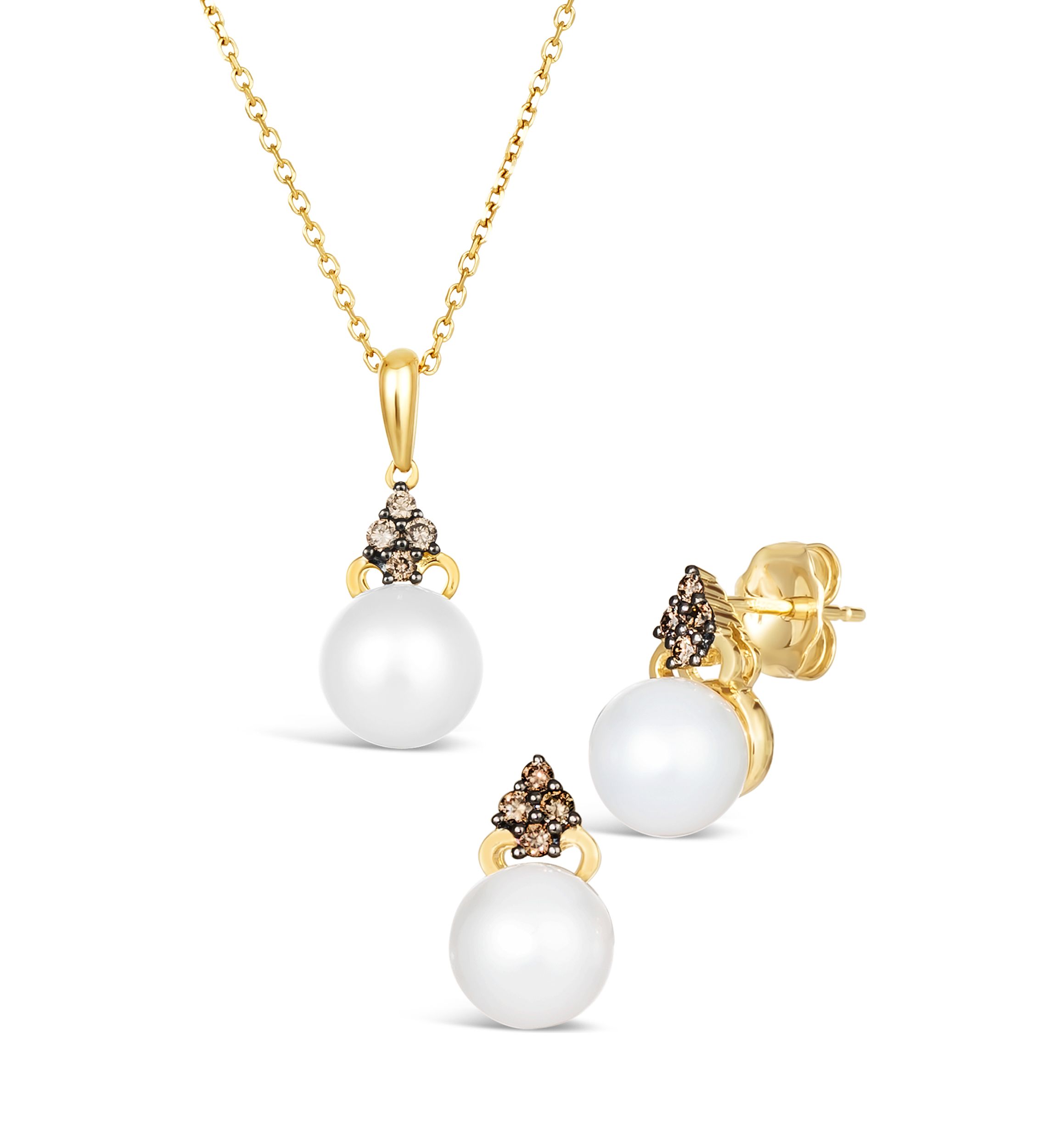 1/5 ct. t.w. Diamond and Freshwater Pearl Pendant Necklace and Earrings Set in 14k Honey Gold™