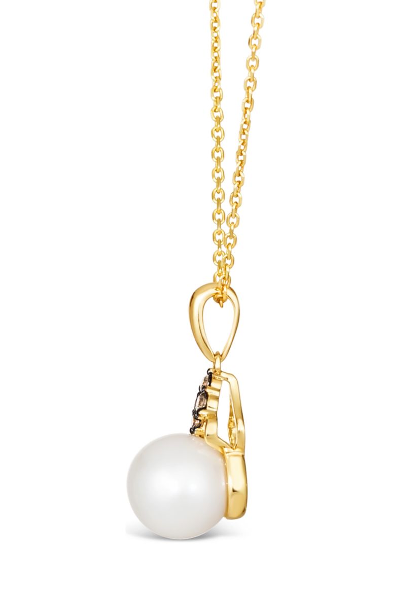 1/5 ct. t.w. Diamond and Freshwater Pearl Pendant Necklace and Earrings Set in 14k Honey Gold™