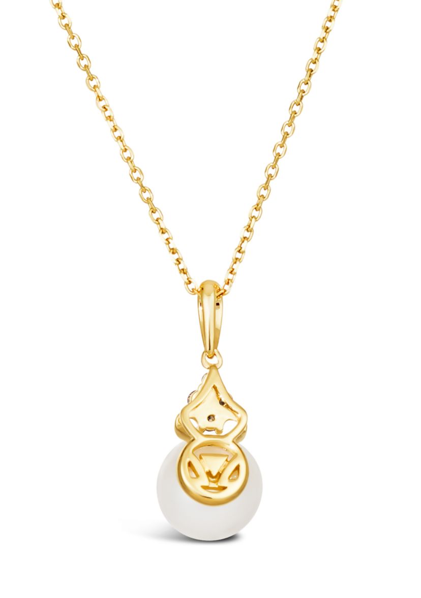 1/5 ct. t.w. Diamond and Freshwater Pearl Pendant Necklace and Earrings Set in 14k Honey Gold™