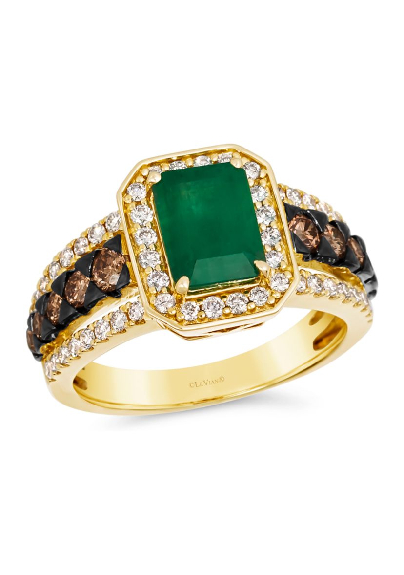 1.5 ct. t.w. Emerald, 1/2 ct. t.w. Chocolate Diamond®, and 1/2 ct. t.w. Nude Diamond™ Creme Brulee® Ring in 14K Honey Gold™