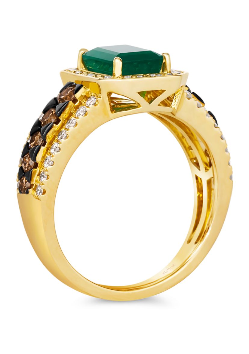 1.5 ct. t.w. Emerald, 1/2 ct. t.w. Chocolate Diamond®, and 1/2 ct. t.w. Nude Diamond™ Creme Brulee® Ring in 14K Honey Gold™