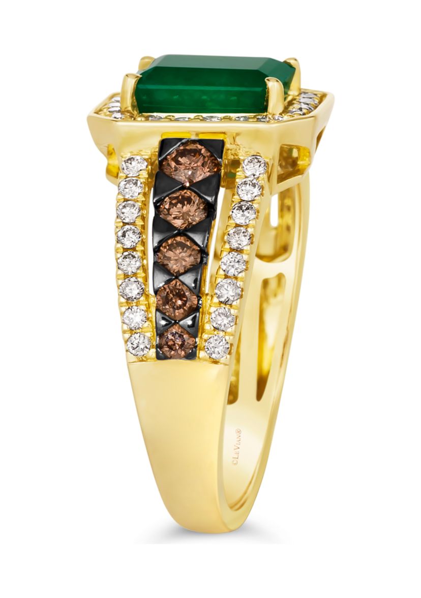 1.5 ct. t.w. Emerald, 1/2 ct. t.w. Chocolate Diamond®, and 1/2 ct. t.w. Nude Diamond™ Creme Brulee® Ring in 14K Honey Gold™