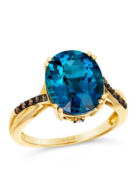 Le Vian 5 Ct. T.w. Deep Sea Blue Topazâ¢, Nude Diamondsâ¢, 1/20 Ct. T.w. Chocolate Diamonds Ring In 14K Honey Gold