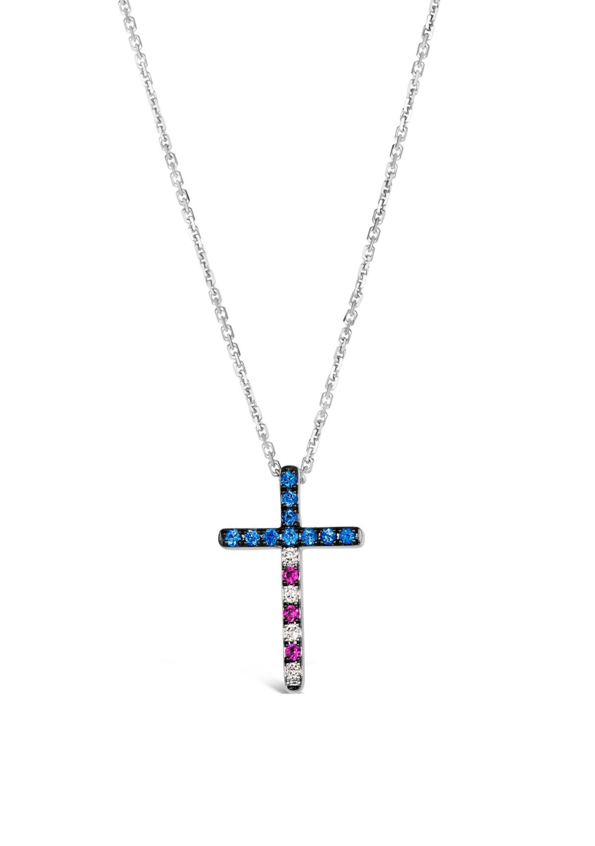 Adjustable Cross Necklace featuring Passion Ruby™, 1/6 cts. Blueberry Sapphire™, 1/20 cts. Vanilla Diamonds® set in 14K Vanilla Gold®