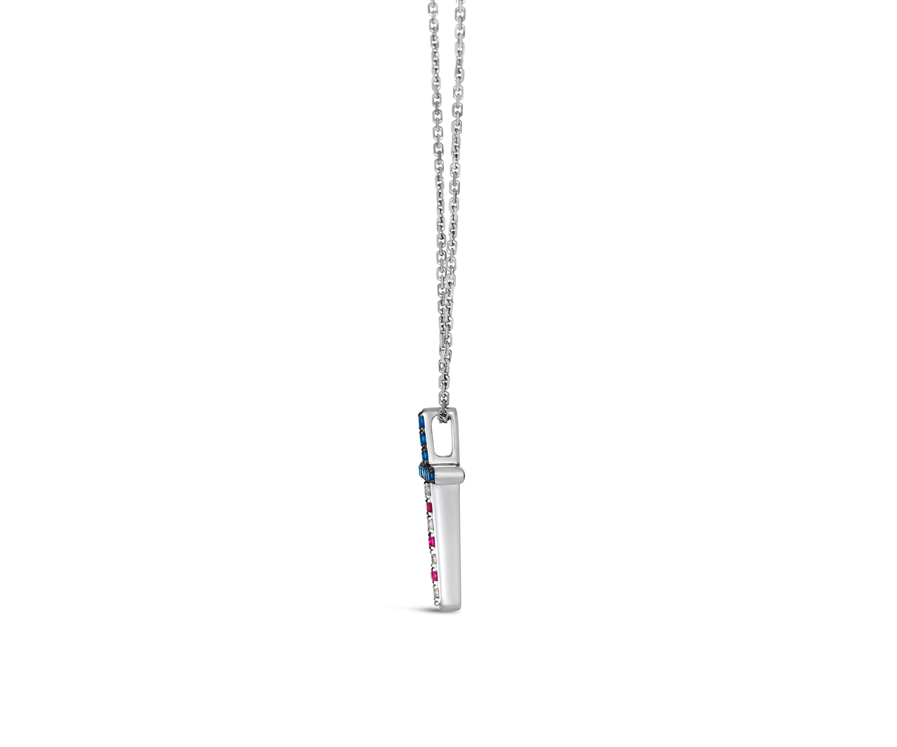 Adjustable Cross Necklace featuring  Passion Ruby™, 1/6 cts. Blueberry Sapphire™, 1/20 cts. Vanilla Diamonds® set in 14K Vanilla Gold®