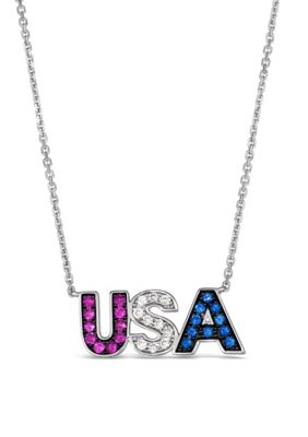 Adjustable USA Necklace featuring 1/6 cts. Passion Ruby™, 1/6 cts. Blueberry Sapphire™, 1/10 cts. Vanilla Diamonds® set in 14K Vanilla Gold®