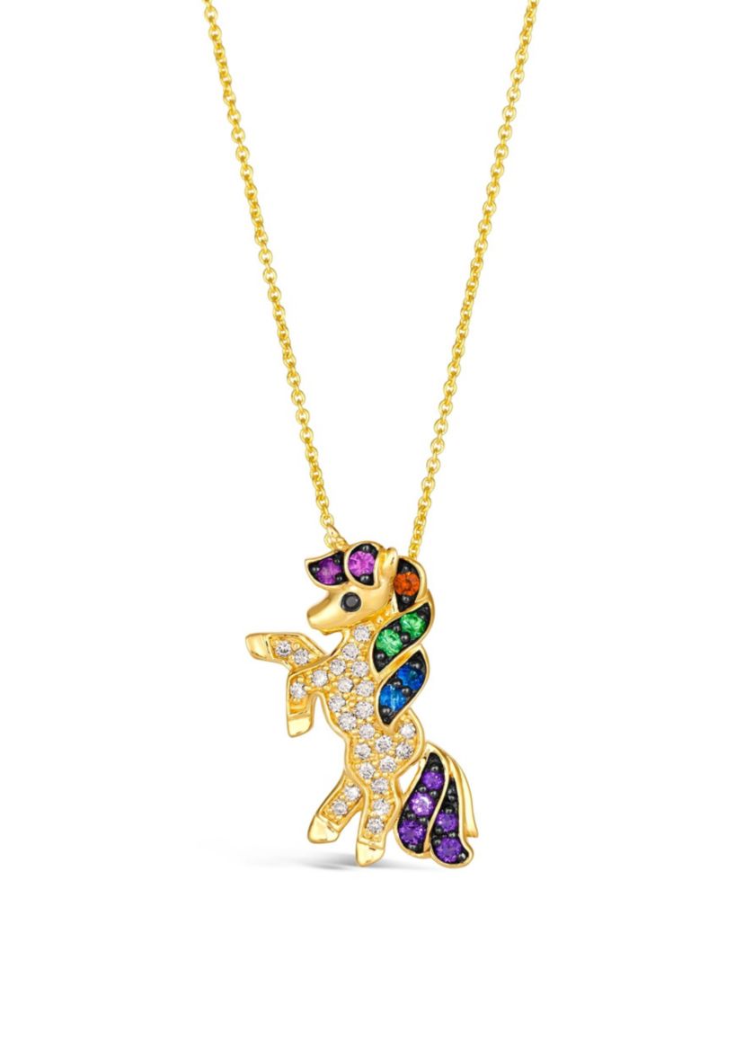 Unicorn Pendant featuring 1/10 cts. Dark Amethyst, , 1/20 cts. Bubble Gum Pink Sapphire™, 1/20 cts. Blueberry Sapphire™, 1/20 cts. Forest Green Tsavorite™, 1/5 cts. Nude Diamonds���, Blackberry Diamonds® set in 14K Honey Gold™