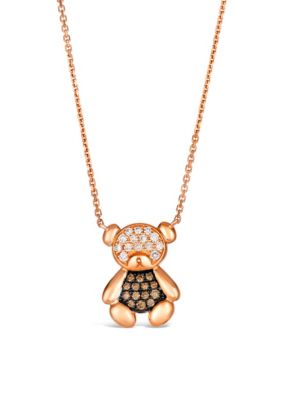 Adjustable Teddy Bear Necklace featuring 1/5 cts. Nude Diamonds™, 1/6 cts. Chocolate Diamonds® set in 14K Strawberry Gold®