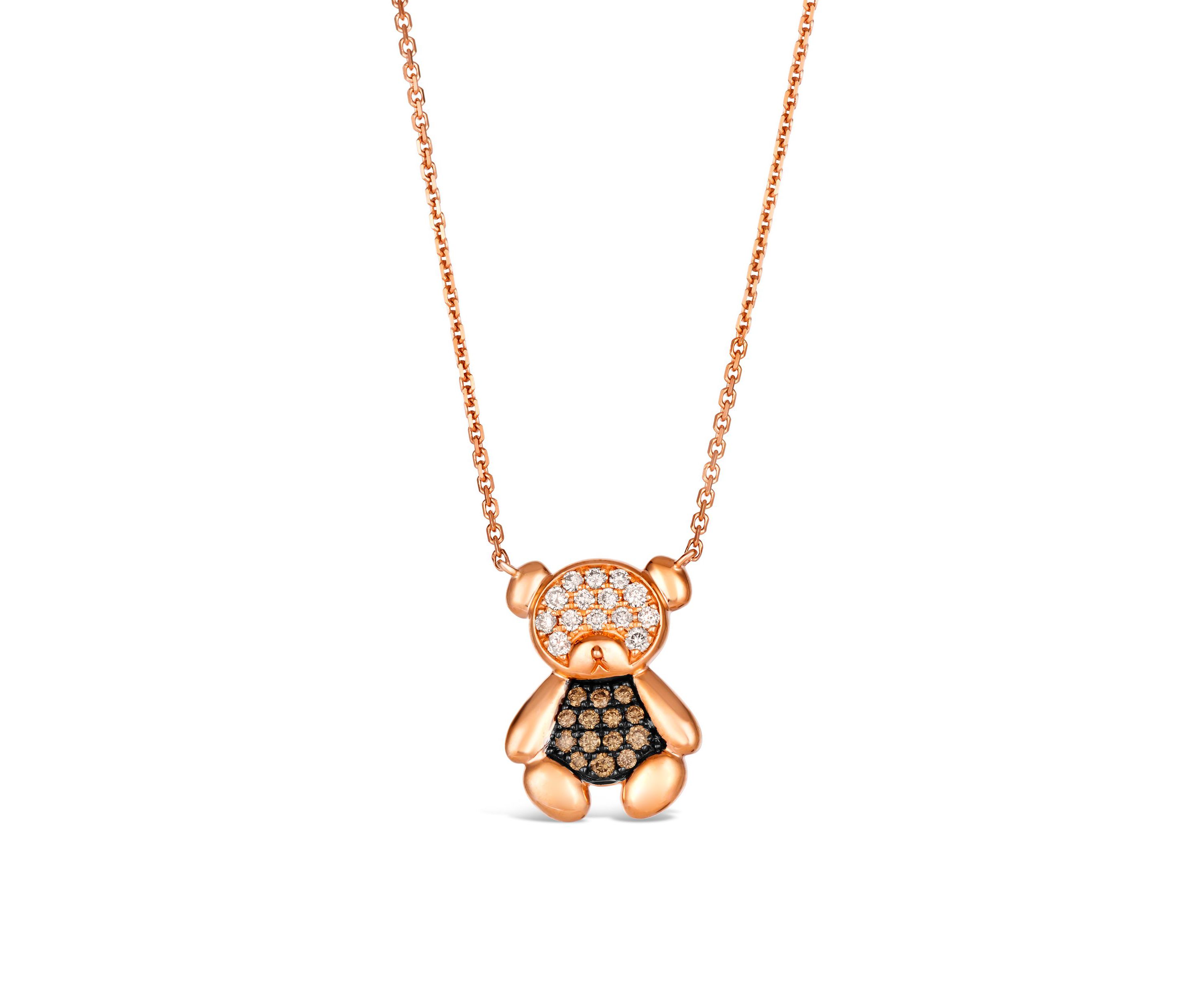 Adjustable Teddy Bear Necklace featuring 1/5 cts. Nude Diamonds™, 1/6 cts. Chocolate Diamonds® set in 14K Strawberry Gold®