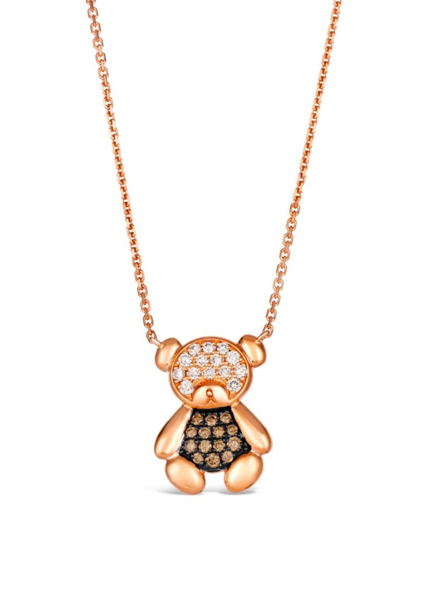 Adjustable Teddy Bear Necklace featuring 1/5 cts. Nude Diamonds™, 1/6 cts. Chocolate Diamonds® set in 14K Strawberry Gold®