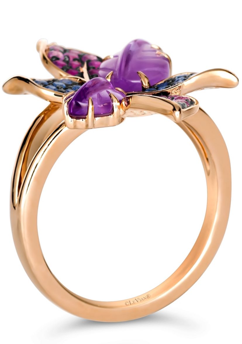 Le Vian® Ring featuring 1 1/2 cts. Grape Amethyst™, 1/3, 1/5 cts. Denim Ombré®, 1/20 cts. White Sapphire, set in 14K Strawberry Gold®