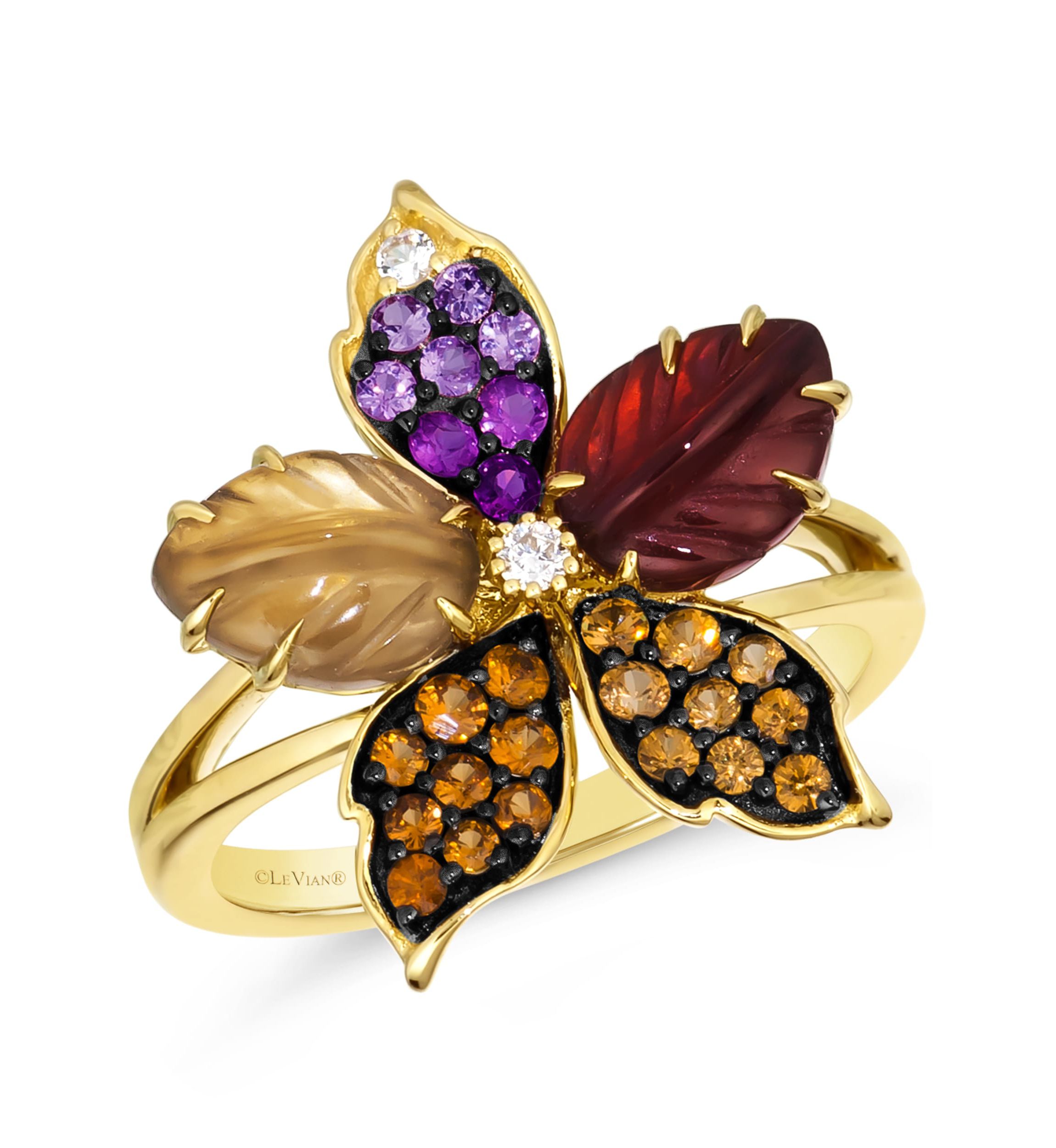 Le Vian® Ring featuring 1 1/3 cts. Pomegranate Garnet™, 7/8 cts. Chocolate Quartz®, 1/2,  cts. White Sapphire, Vanilla Diamonds® set in 14K Honey Gold™