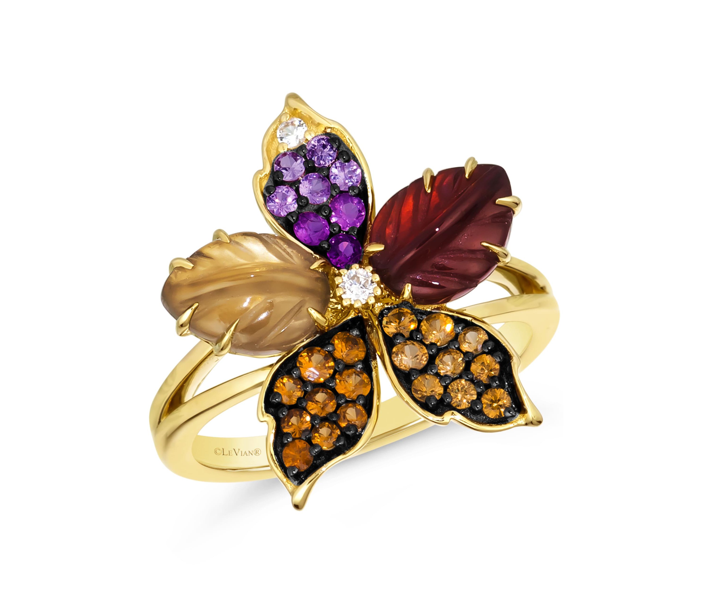 Le Vian® Ring featuring 1 1/3 cts. Pomegranate Garnet™, 7/8 cts. Chocolate Quartz®, 1/2,  cts. White Sapphire, Vanilla Diamonds® set in 14K Honey Gold™